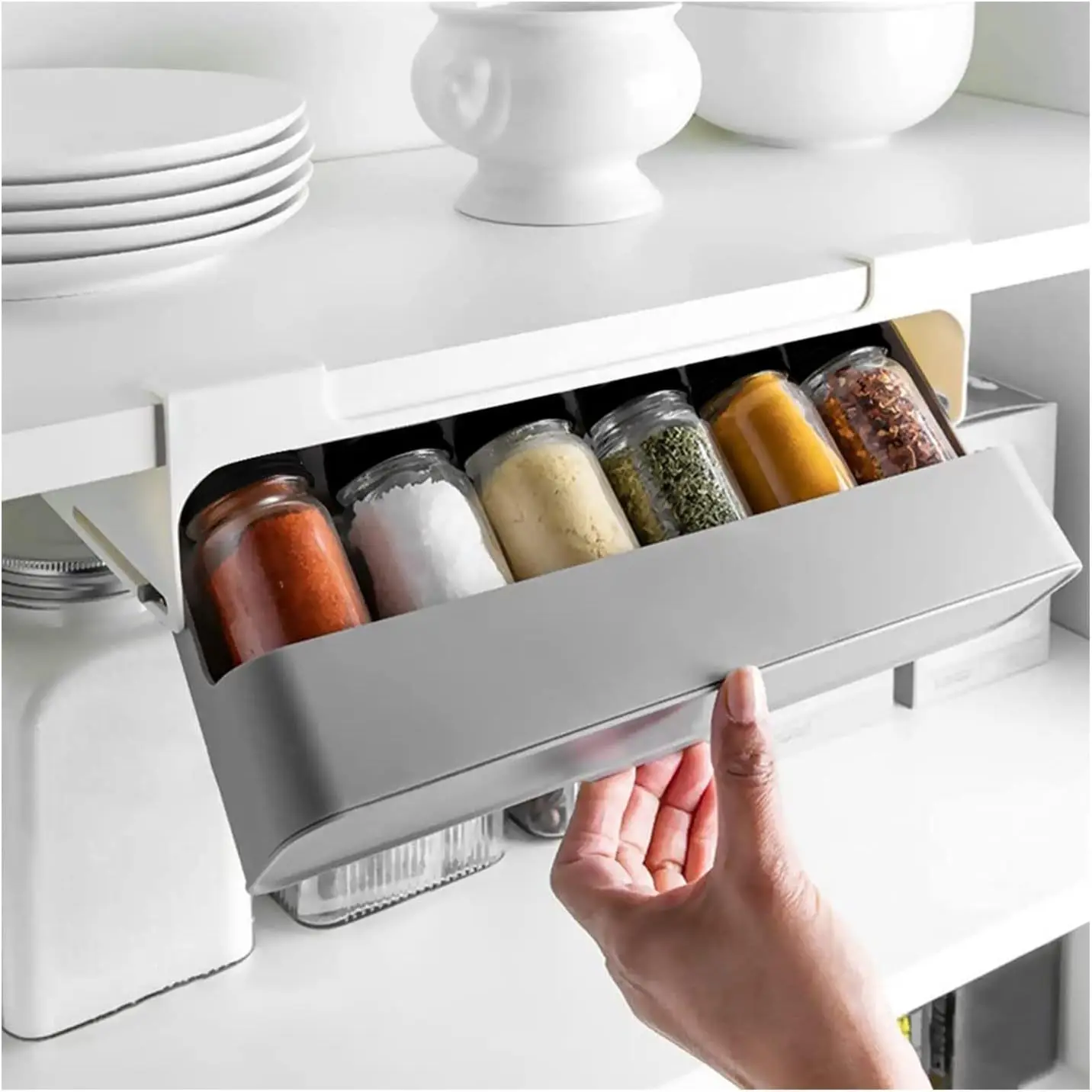 

1PC Kitchen ​Storage Organizer Spice Organizer Under-Shelf Container Wall-Mounted Spice Bottle Storage Rack Self-Adhesive