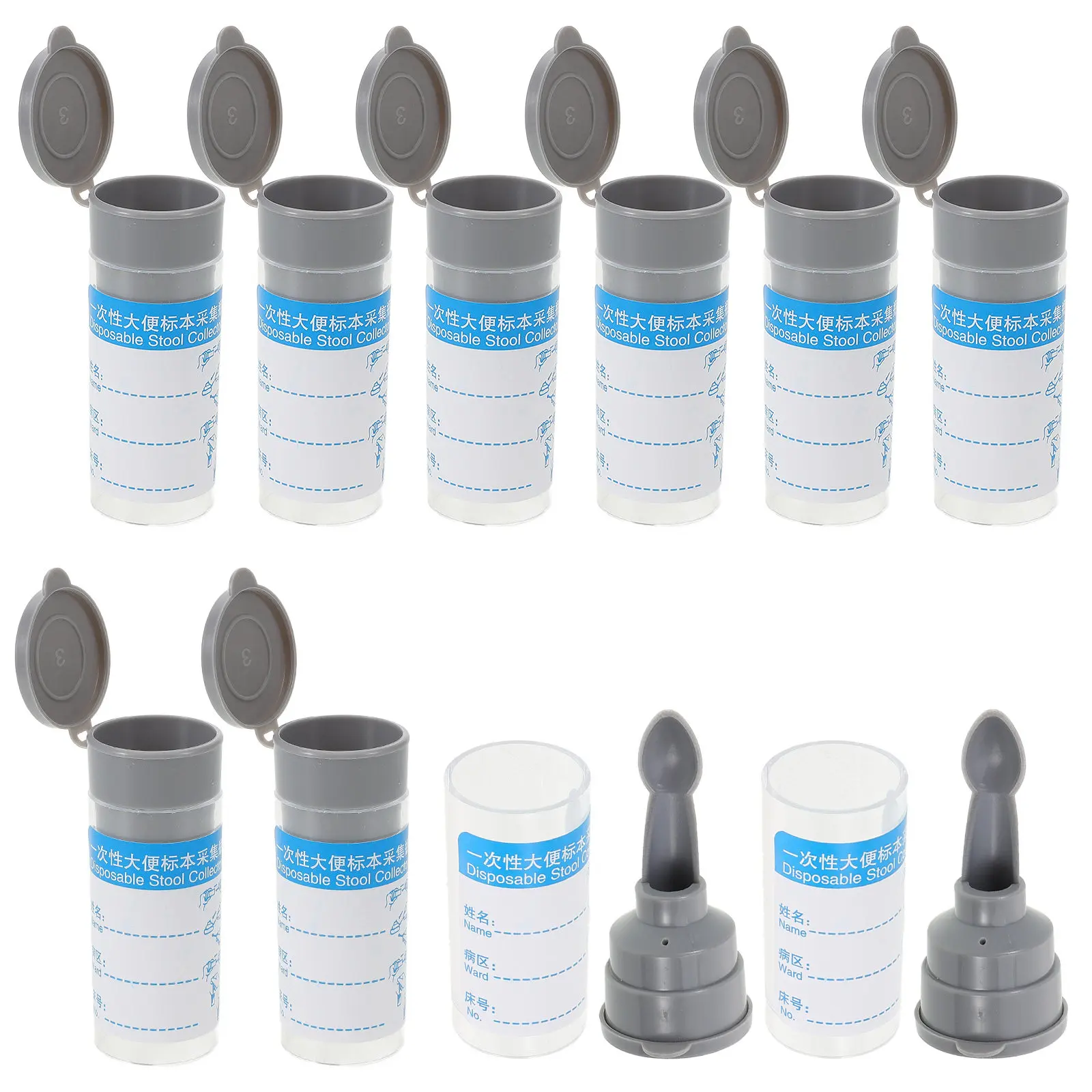 

10Pcs Graduated Stool Cup with Integrated Spoon PP Material Stool Sample Container for Use Sampling Kit