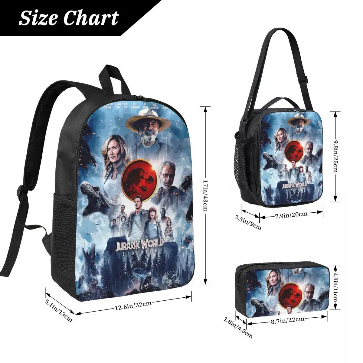 Jurassic World Backpack Student Boys Girls BookBag School Bag Computer Shoulder Bags 3ps Insulated Lunch Bag Pencil Case