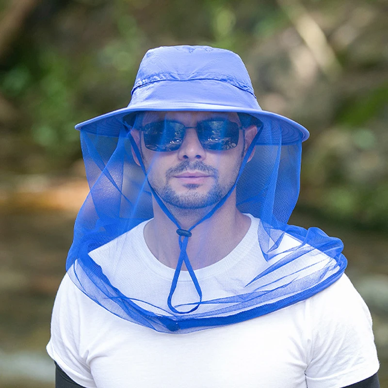 Unisex Anti Mosquito Insect  Bucket Hat Summer Outdoor Jungle Farm Fishing Sun Hat Men Breathable Mesh Full Face Protection Net