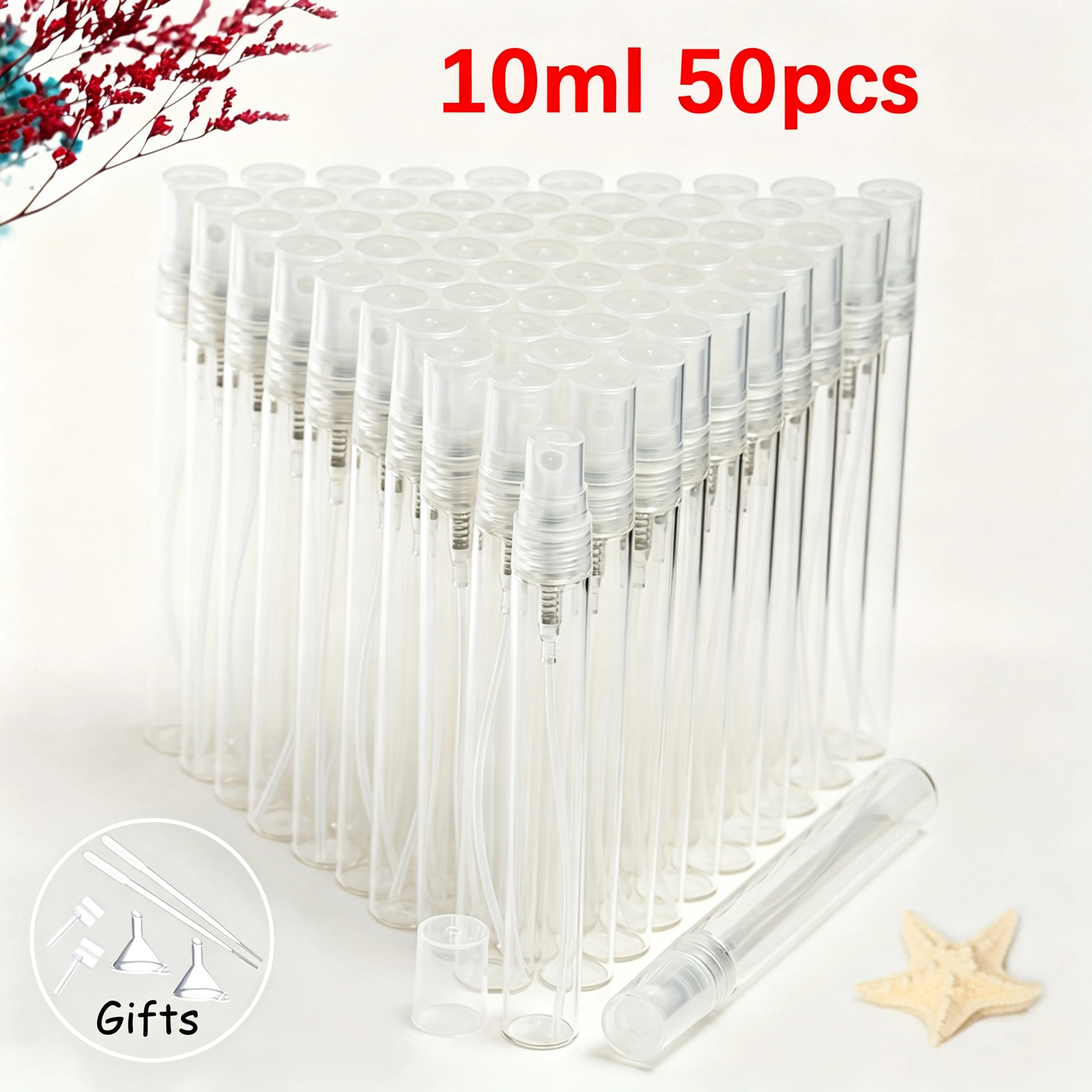 50 Glass Perfume Bottles, Convenient for Beauty and Water Replenishing, Ultra-Fine Spray Plastic Nozzle, Refillable Containers
