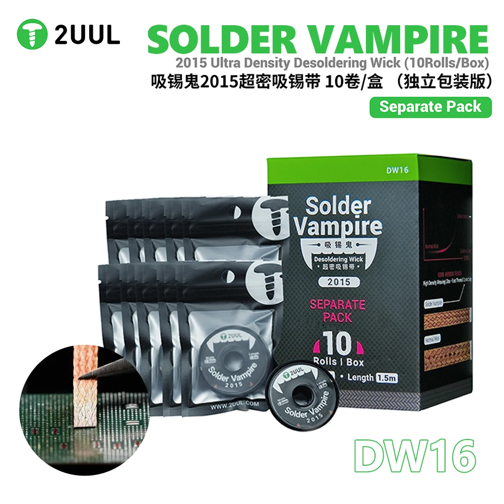 

2UUL DW16 Ghost Ultra-Dense Desoldering Tape 10 Rolls for Mobile Phone Tablet Repair PCB Chip IC Soldering Desoldering Tool