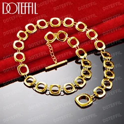 DOTEFFIL 18K Gold Square Round Chain Necklace For Women Man Charm Wedding Engagement Party Fashion Jewelry