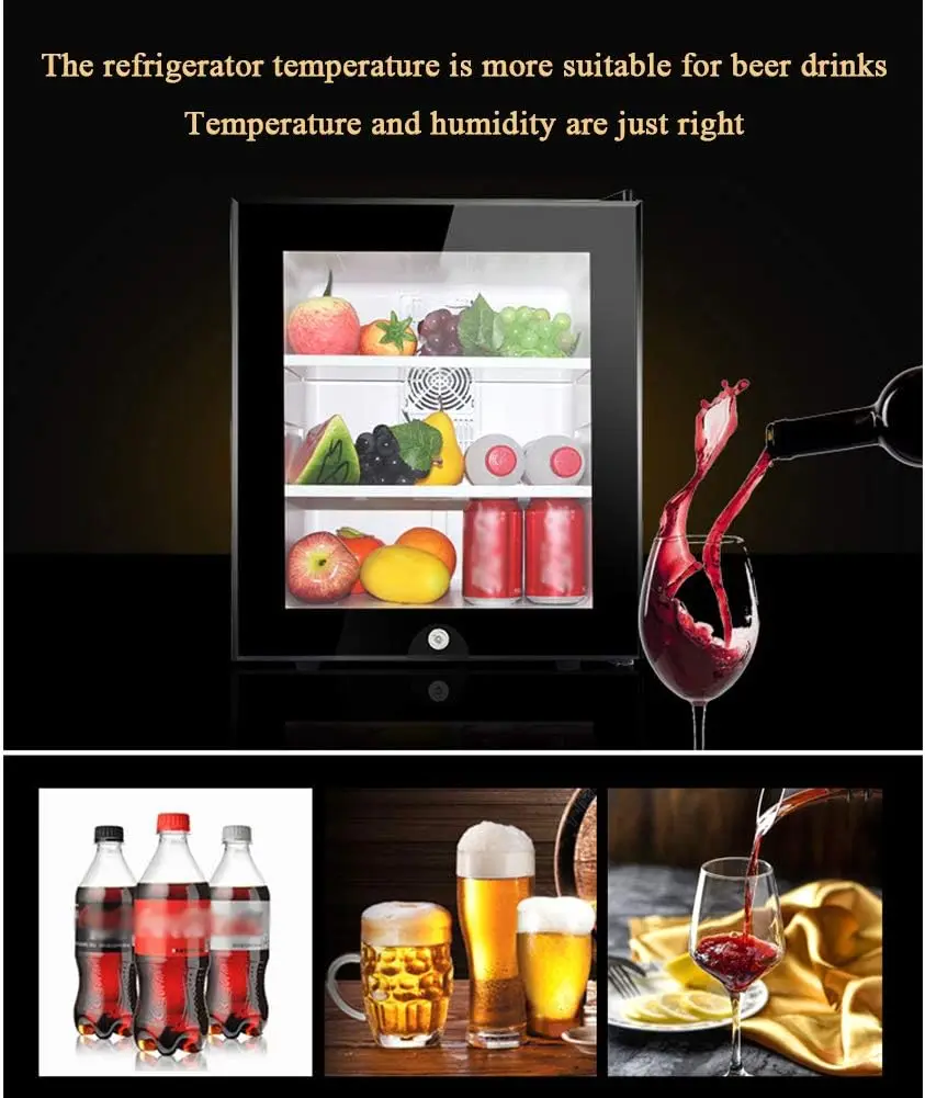 ثلاجة بار صغيرة تجارية للفندق مع قفل 30 لتر، باب إسفنجي أسود وأبيض، ثلاجة صغيرة مع ضوء LED