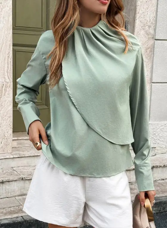Ropa de mujer 2025 Otoño e Invierno vacaciones elegante y de moda camisa superior de manga larga camisa de desplazamiento Simple