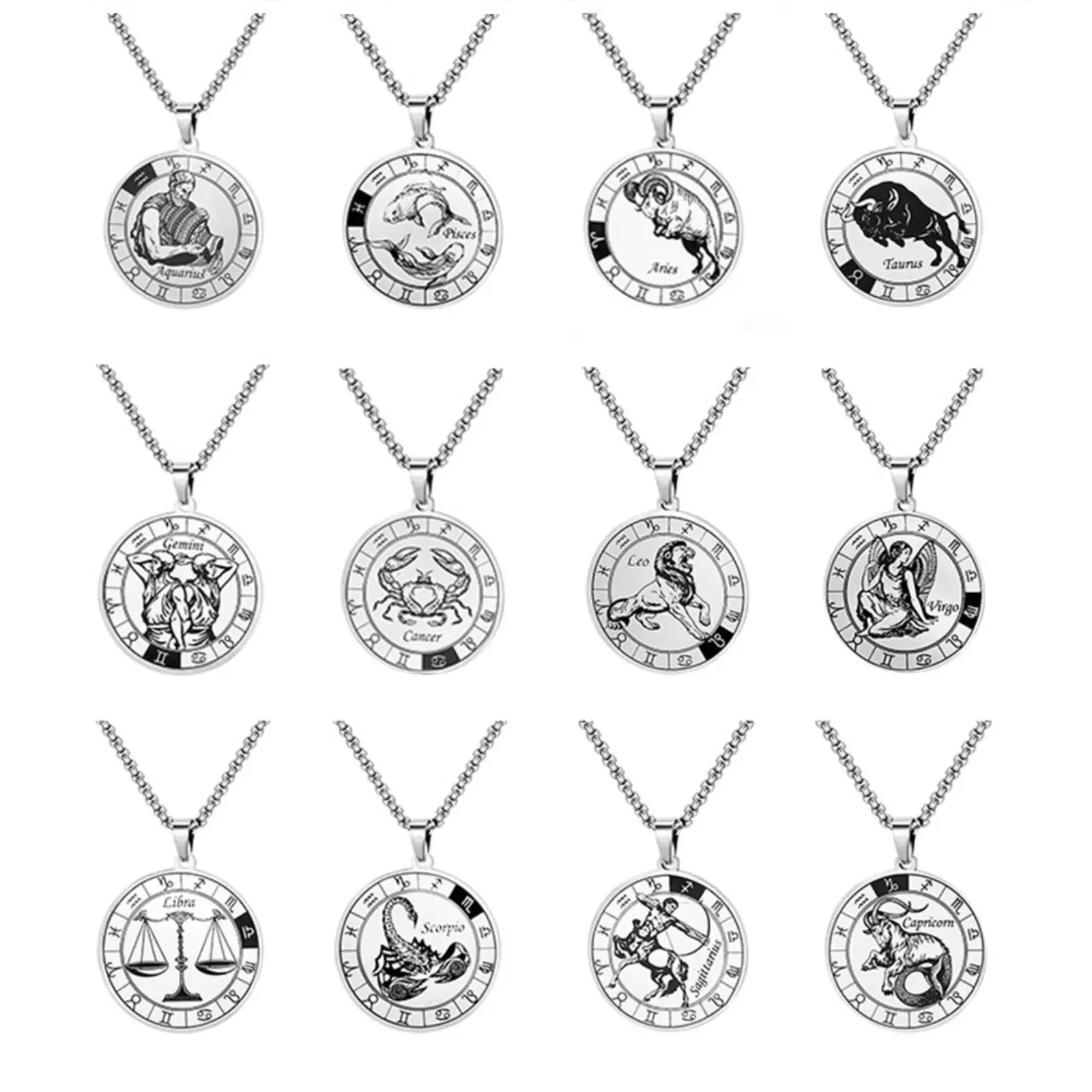 12 علامات زودياك الأبراج قلادة القلائد للنساء الرجال الفولاذ المقاوم للصدأ مجوهرات هدية عيد ميلاد #1