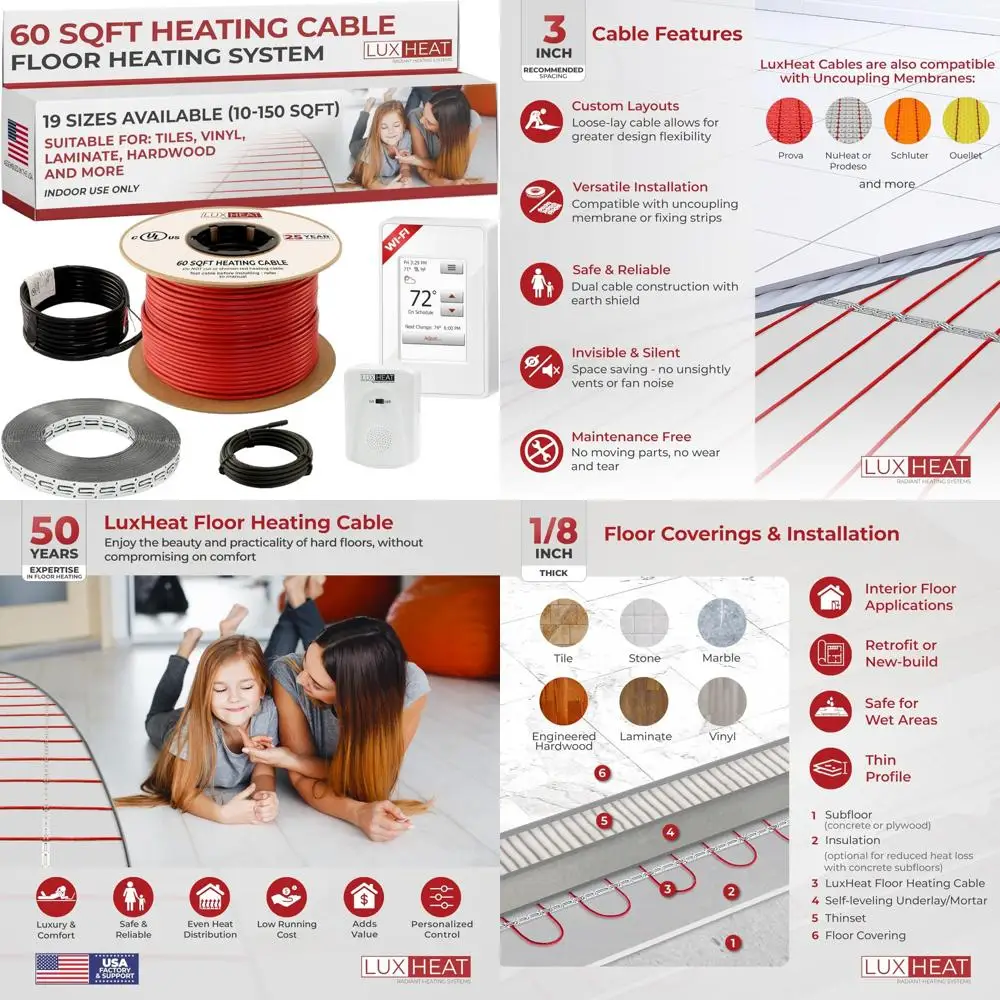 نظام تسخين أرضية البلاط قابل للبرمجة 60 قدمًا مربعًا عبر WiFi - طقم أرضيات ساخن 120 فولت لتركيب البلاط #1
