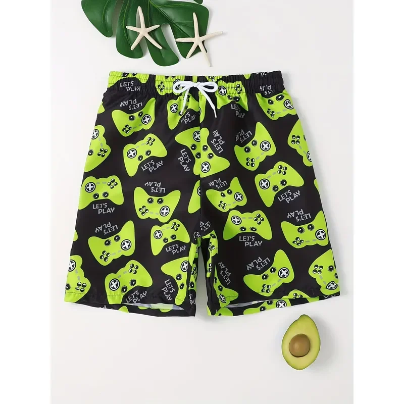 Casual Cool Shorts 2026 Kids Lightweight Game Console Print Beach Vacation Drawstring Quick Dry Boys Girls Summer Bottoms