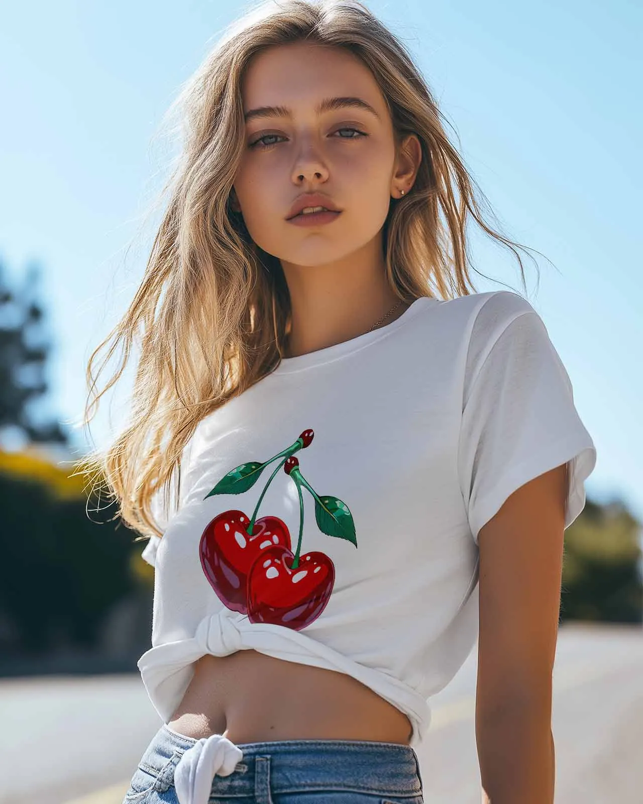 Cherry Cartoon T-Shirt Lover Gift Sweatshirt Fitness T-shirt Short Sleeve O-neck Clothing Tops