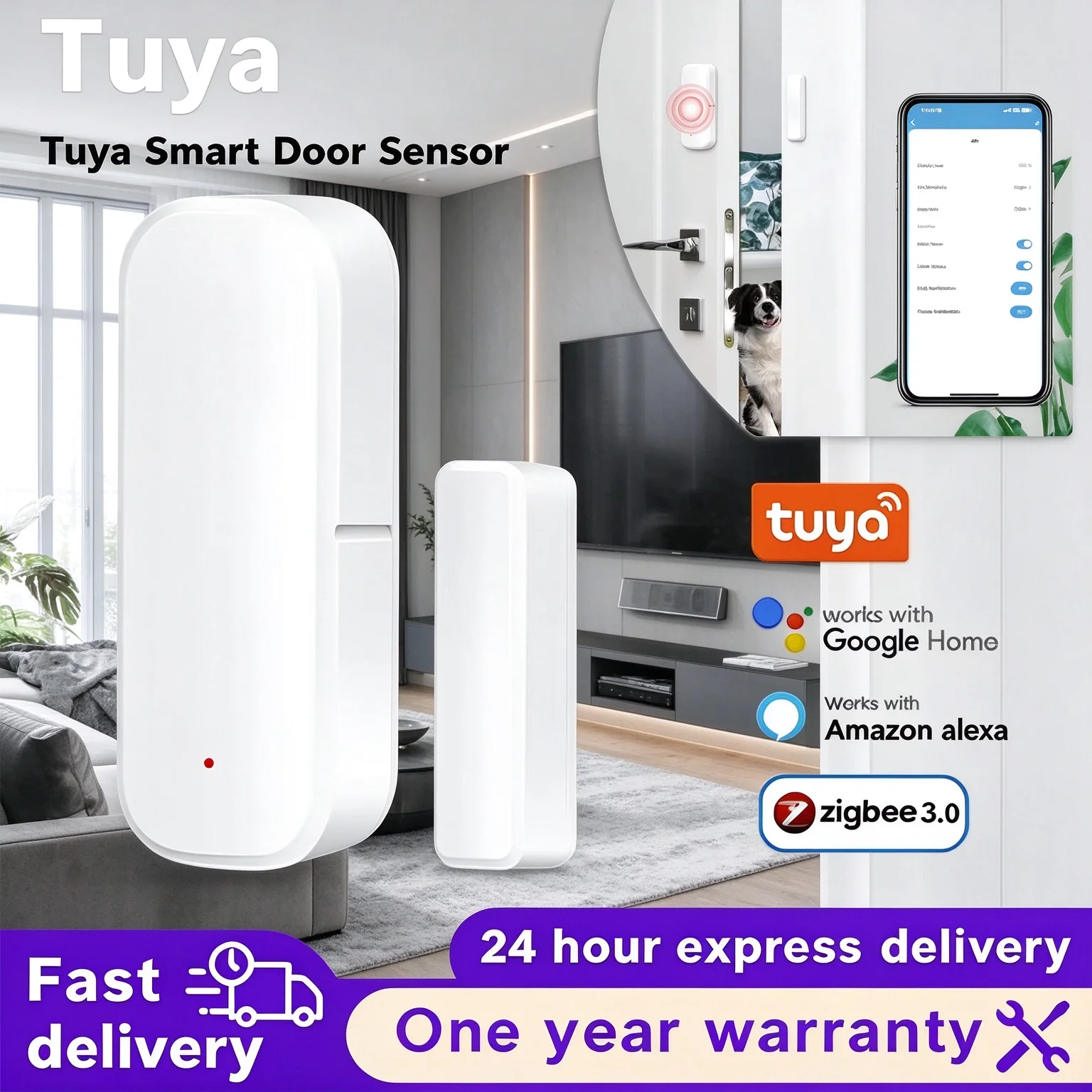 Tuya Zigbee 3.0 Door Window Contact Sensor Magnetic Smart Open/Closed Detector Home Security Alarm Work With Alexa Google Home