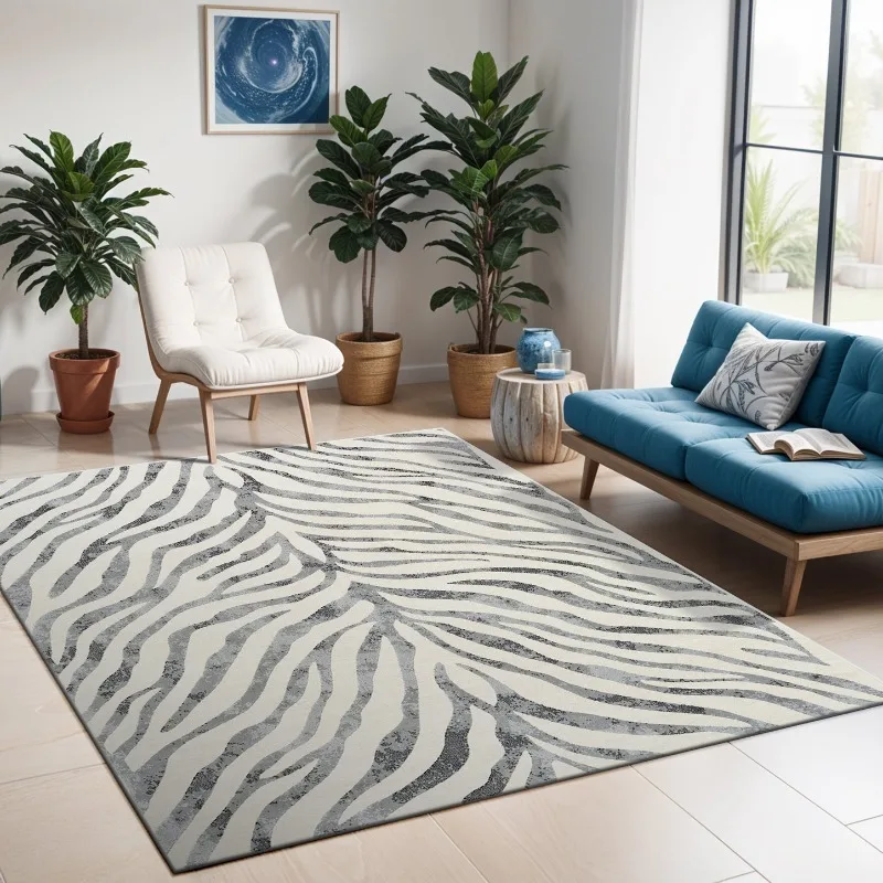 Scandi Zebra Carpet Living Room Bedroom Hallway Modern Boho Area Rugs Soft Luxurious Rug Home Fashion Decor Carpet Bathroom Mat