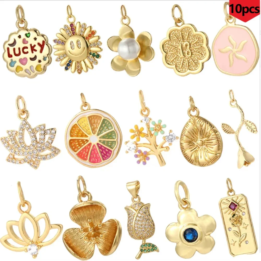 10pcs Cute Enamel Flower Wholesale Charm Making Bohemian Jewelry Pendant Necklace Keychain Diy Making Accessories Jewelry Dijes