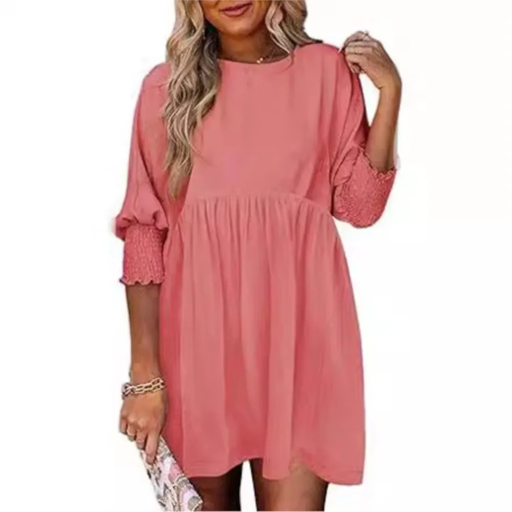 Loose Solid Color High Waist Pullvoer Mini Dress 2024 Women's Round Neck Cuffled Casual Dress Streetwear Ropa Elegante Mujer