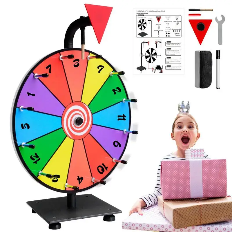 

Prize Wheel Tabletop 12 Slots Rotating Prize Wheel With Dry Erase Marker Toys Turntable Lottery Prop For Kids Toys And Games