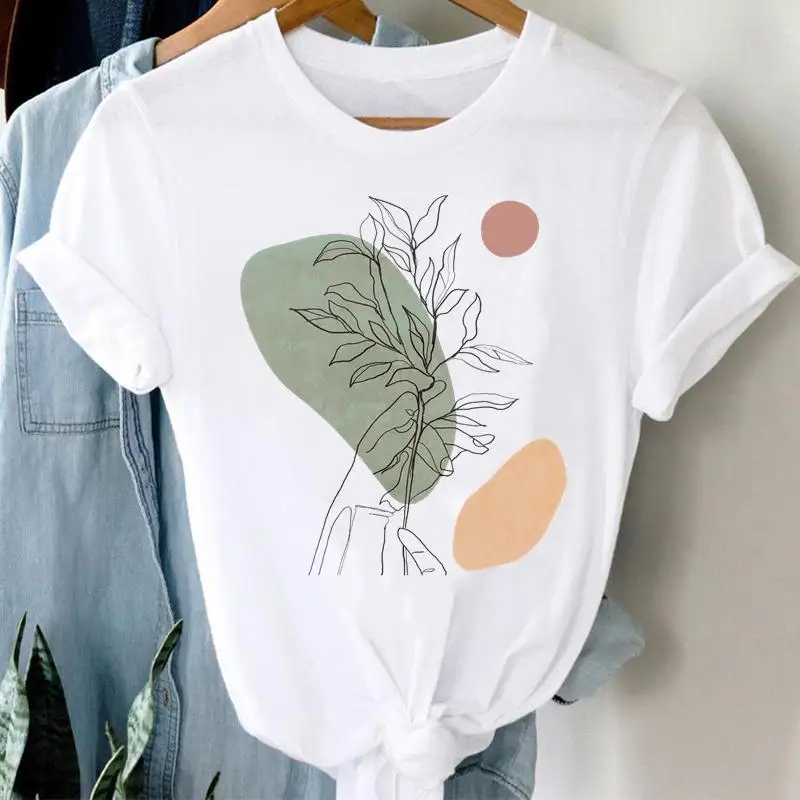 Trend T-shirts Short Sleeve Plant Summer Beach Print Women Cartoon Casual Fashion Graphic Regular Tshirt Top Lady Travel Tee