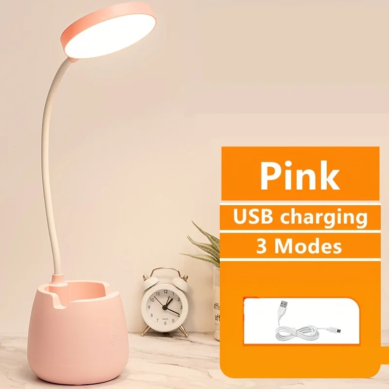 Pen Container LED  Desk Lamp Rechargeable Table Lamps Convenient White/Pink/Blue Bedroom Bedside Lamp Usb Charging Study Lamp