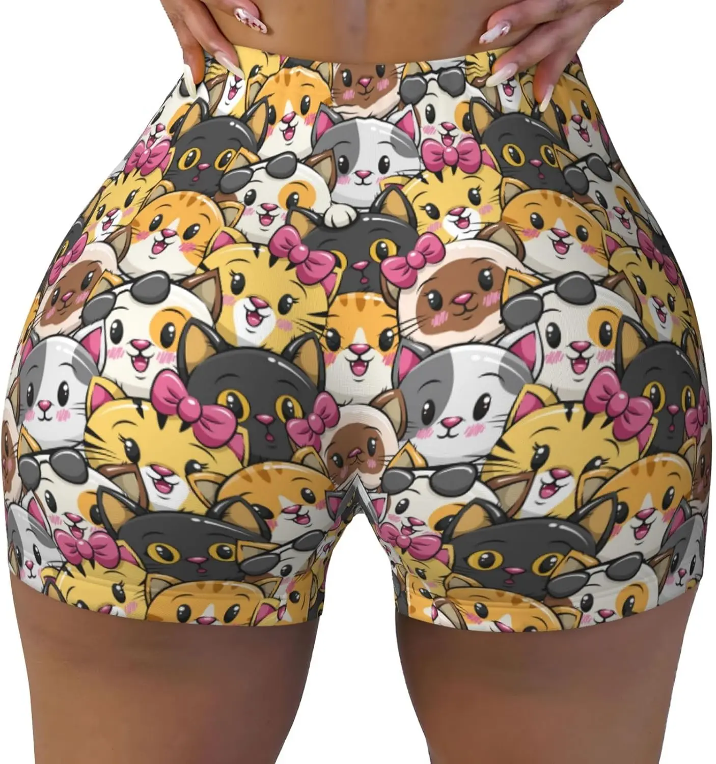 Pantaloncini da allenamento da donna con stampa simpatico gatto Pantaloncini sportivi per la corsa Yoga Palestra Compressione Assorbimento dell'umidità