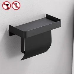 Toilet Paper Holder Wall Self Adhesive Anti-Rust Stainless Steel Toilet Roll Holder with Phone Shelf for Bathroom & Kitchen