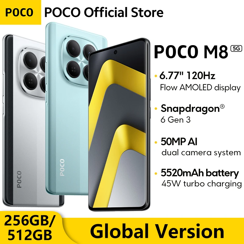 POCO M8 5G グローバル版スマートフォン 256GB 512GB Snapdragon ® 第6