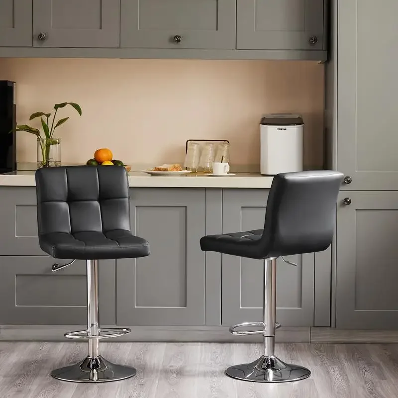 Set of 2 PU Leather Adjustable Swivel Barstools with Back and Armless Design - Hydraulic Kitchen Counter Height Bar Stools