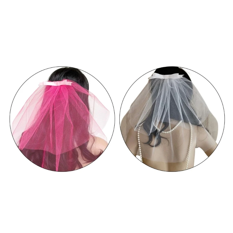 Y1UB Wedding Veil for Wedding Hen Party Bride Ribbon Veil Head Scarf Photo Props