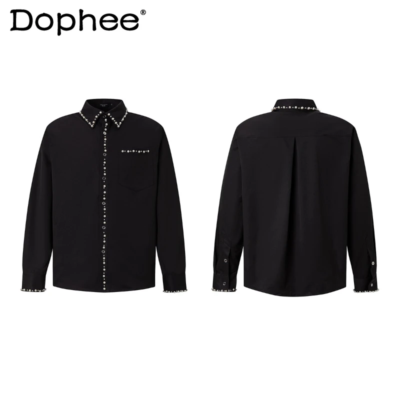 

Men's 2025 Autumn New High-End Tops Loose Trendy Shirts Fashion Elegant Pearl Design Padded Shoulder Pocket Decoration Shirts