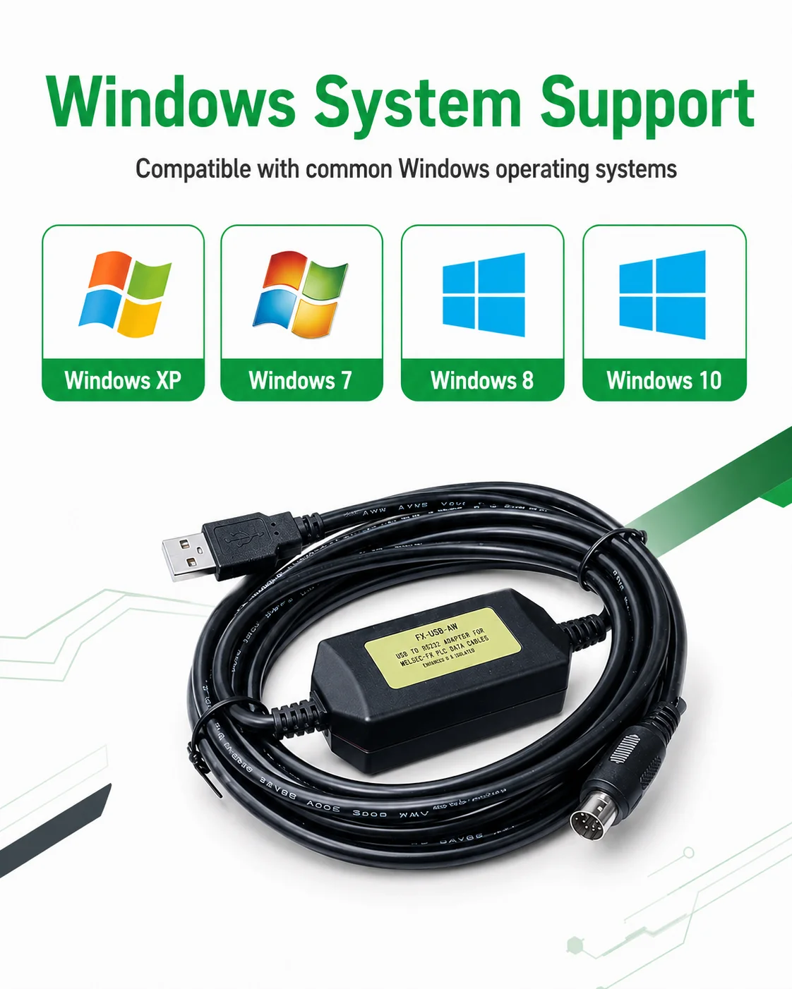 FX-USB-AW 3M PLC Programming Cable, 5V USB Download Lead for Mitsubishi FX3U/FX3G/FX3UC/FX3GA/FX3SA, Enhanced Version