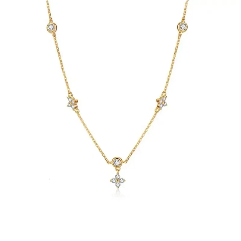 Inlaid Zircon Four-leaf Flower Chain Necklace for Women New Niche Light Luxury Hot Fashion Collares Choker Accessories image 3