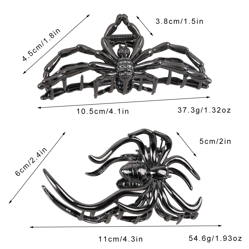 Pince à Cheveux Araignée Métal Halloween - Pince Antidérapante Femme Fille Style Gothique Argent/Noir