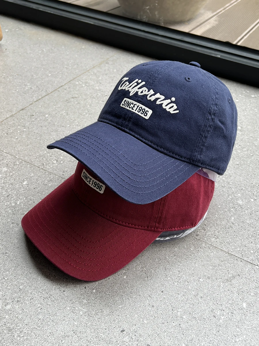 

Spring and summer letter embroidered baseball cap female face small couple washed cotton soft top cap male tide