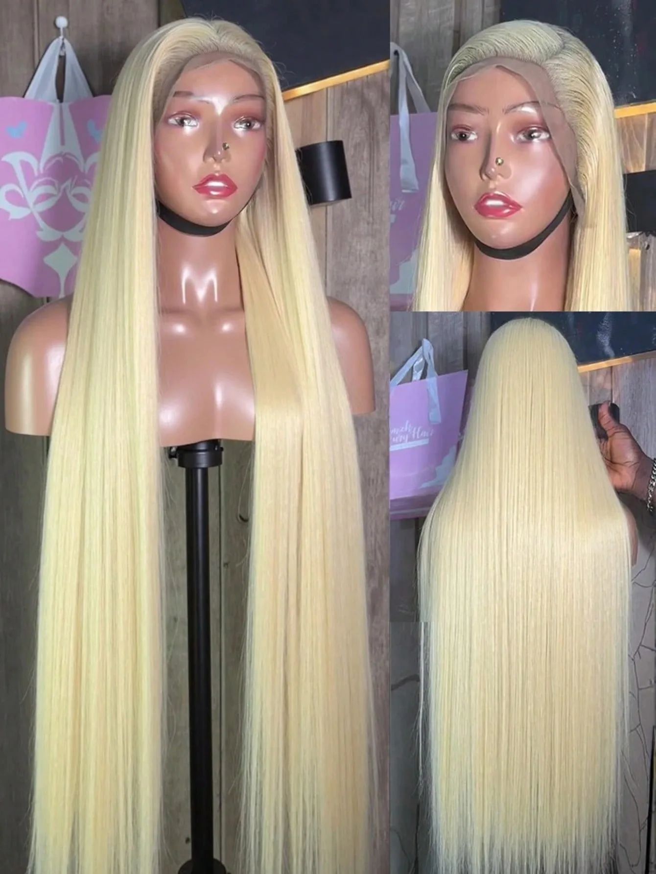 

36 Inch 13x4 613 Straight Lace Front Wig Human Hair 13x6 Transparent Lace 200% Density 13*6 Bone Straight Brazilian Blonde Wig