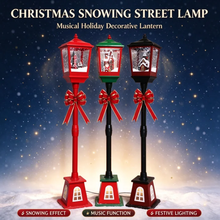 Christmas Snowing Lamp Music Snowfall Street Light Decor Xmas Home Living Room Window Display Scene Ornament LED Falling Snow