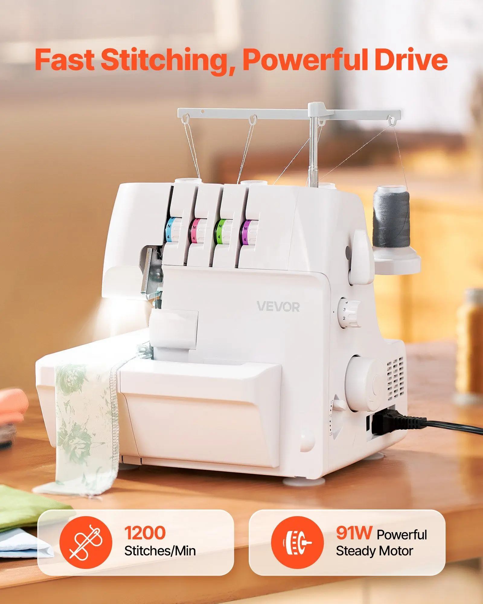 

Serger Overlock Sewing Machine, 1250 Stitches Per Minute, 2-3-4 Thread Capability, 0.7-2 Adjustable Differential Feed, with