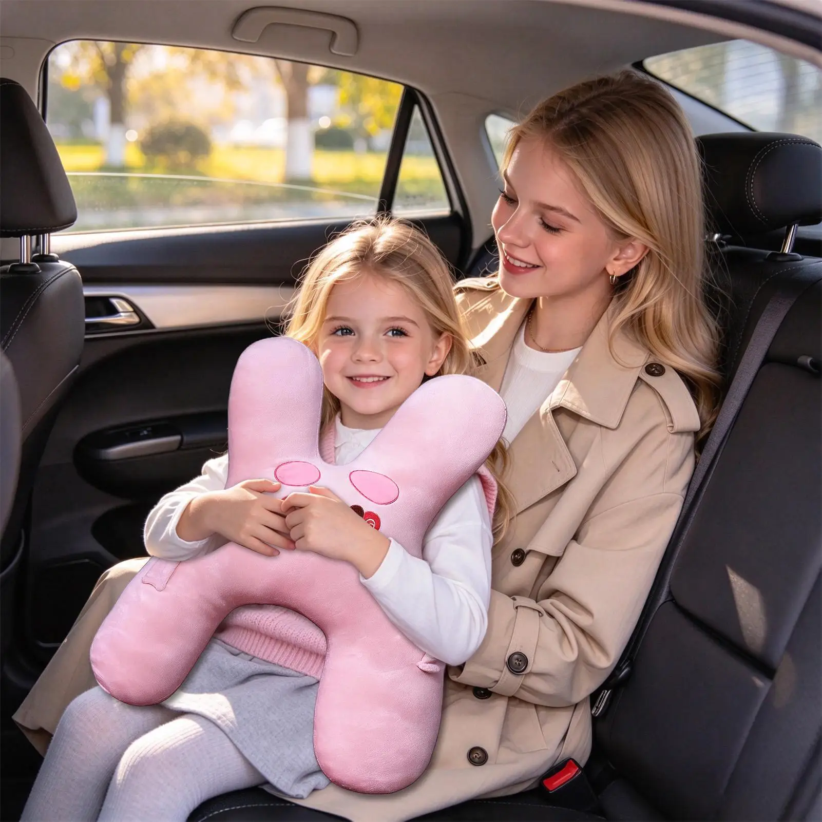 Car Seat Pillow For Kids H-Shaped Plush Animal-Themed Cushion Car Seat Head Support Pillow For Children Boys Family Outings Long