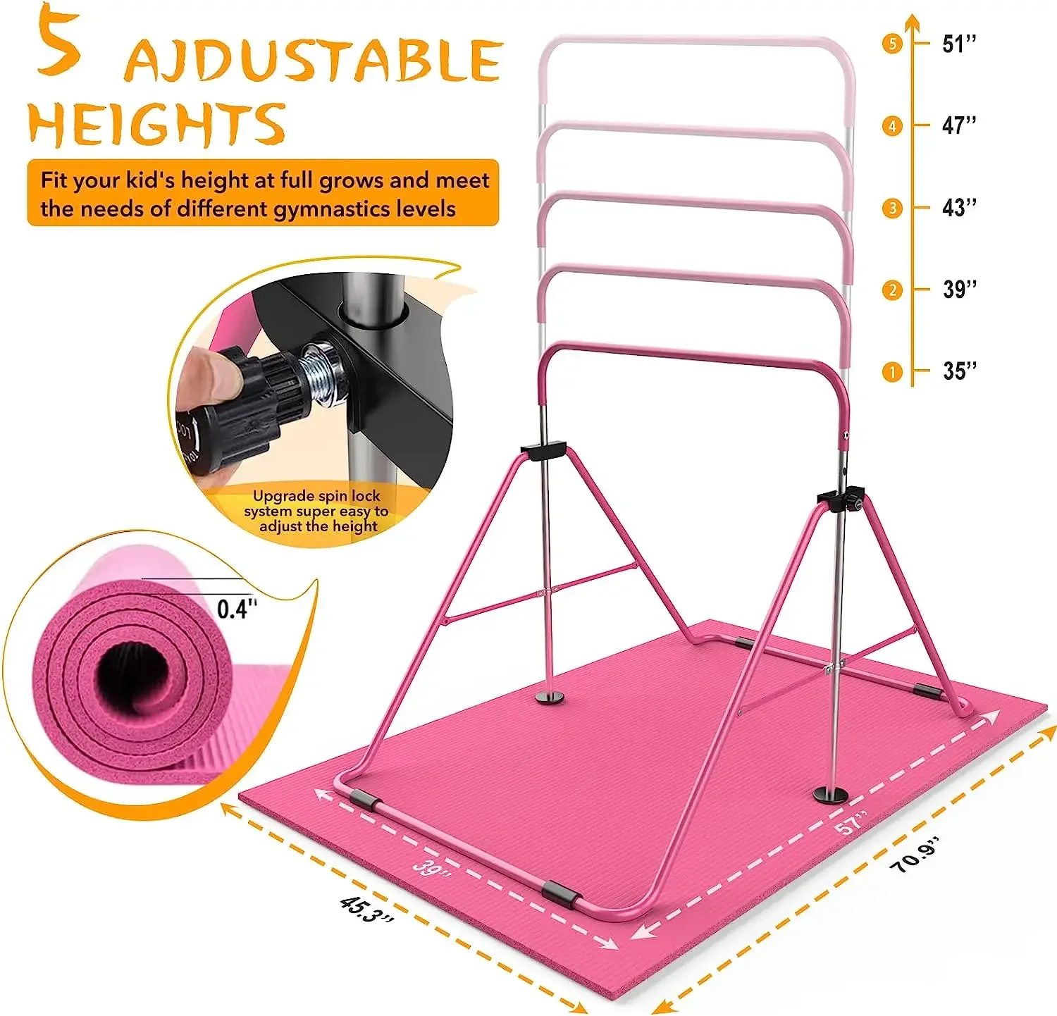 Kids Gymnastics Bars for Home Gymnastic Equipment Adjustable Junior Training Gymnastics Horizontal Bar for 3-7 Years