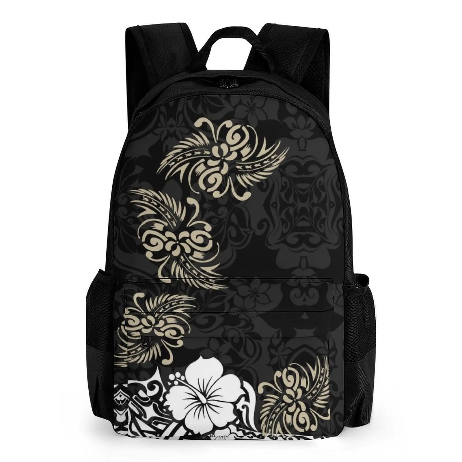 

Hibiscus Breeze Lightweight Polyester Campus Backpack Custom Petal Print Customizable Polynesian Schoolbag Daily