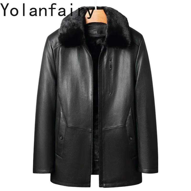 

YOLANFAIRY Genuine Goatskin Leather Jacket Men Winter Luxury 2025 Mink Fur Liner Fur Coat Man Real Mid-length Warm Coats Jackets