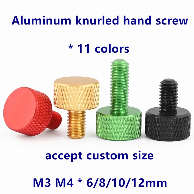 5 Stück/Set M3 M4 Aluminium-Legierung Rändelschrauben, Handspannschrauben M3 M4*6/8/10/12mm, Eloxiert in 11 Farben