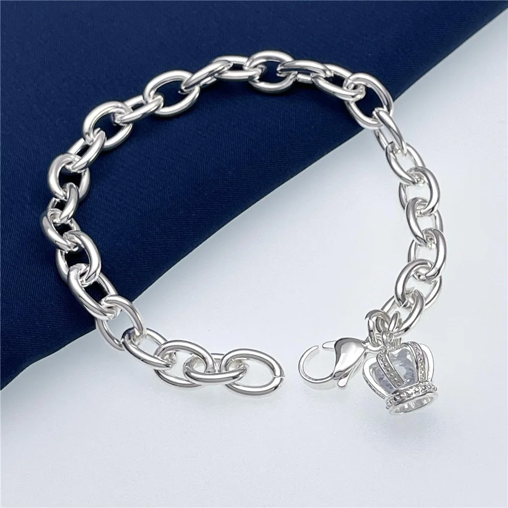 أساور كريستال كلاسيكية من الفضة الإسترليني عيار 925 على شكل تاج للنساء، مجوهرات عصرية وإكسسوارات بوتيك وهدايا الحفلات والعطلات #2