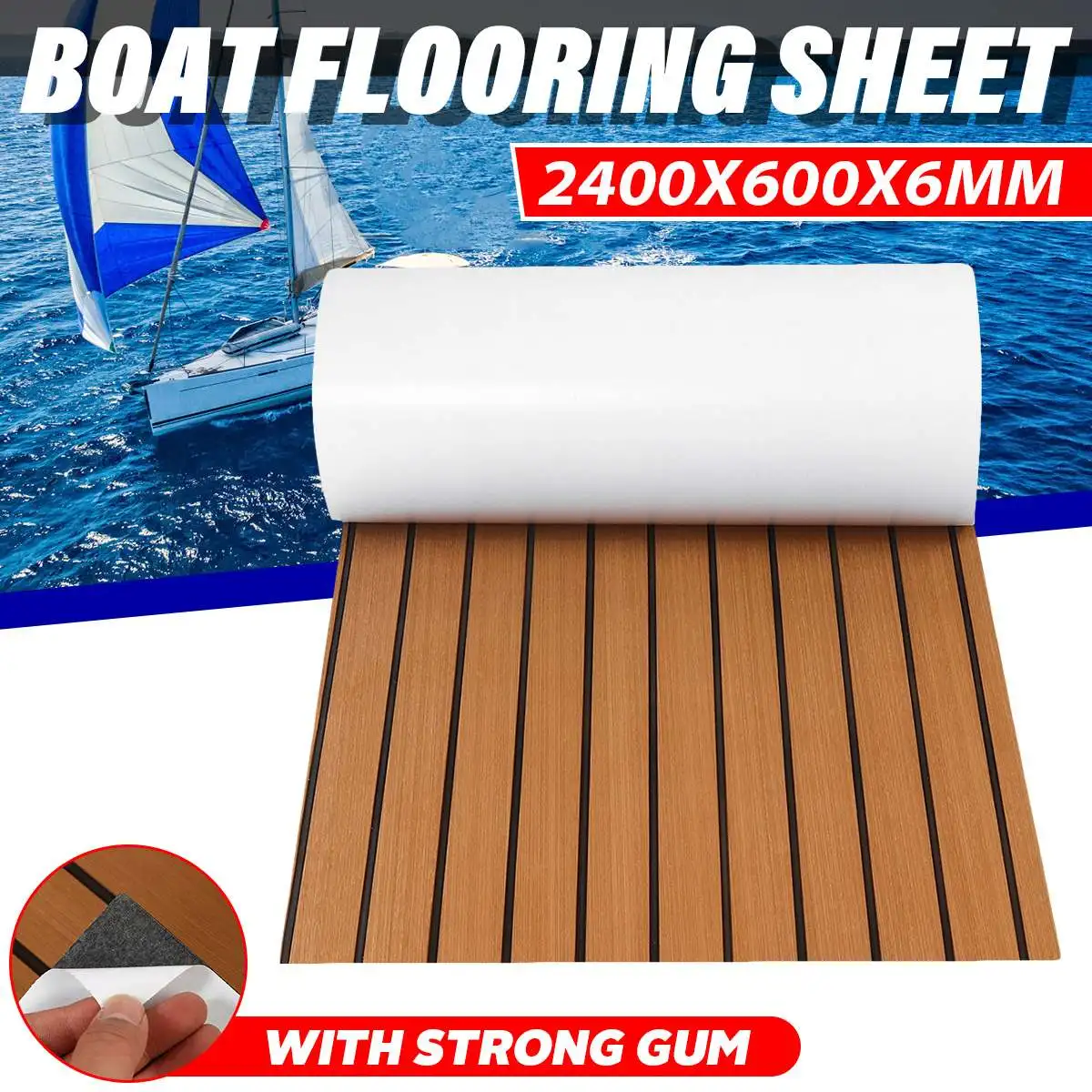 2400x600x6mm EVA Foam Boat Flooring Faux Teak Boat Deck Mat Brown Decking Sheet Marine Anti Skid Mat Self Adhesive Vehicle Pad