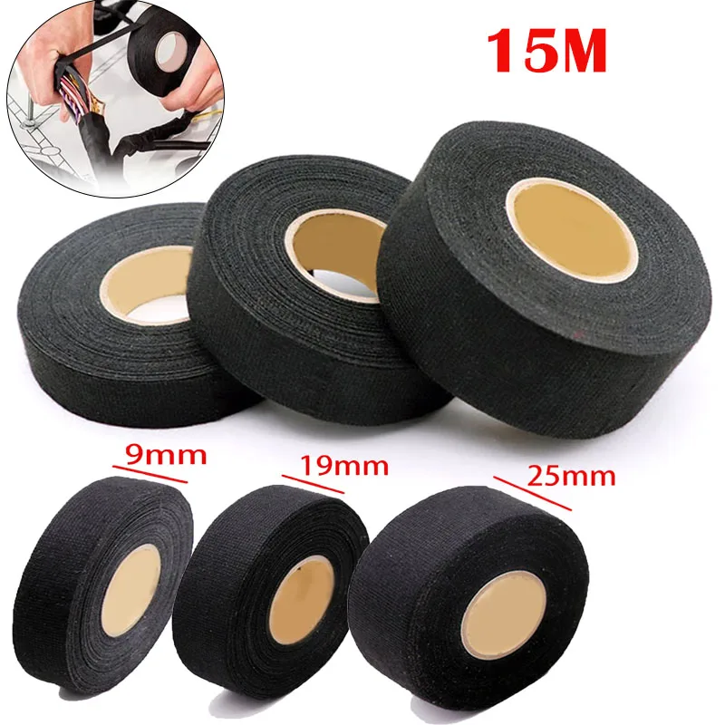 15M Car Tape Black Flame Tape High Adhesive Temperature Resistant 19mm Wide Thick Electrical Tape Cloth Harness Tape Insulation