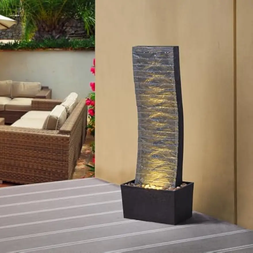 Curved Waterfall Fountain With Glow And Gentle Sound