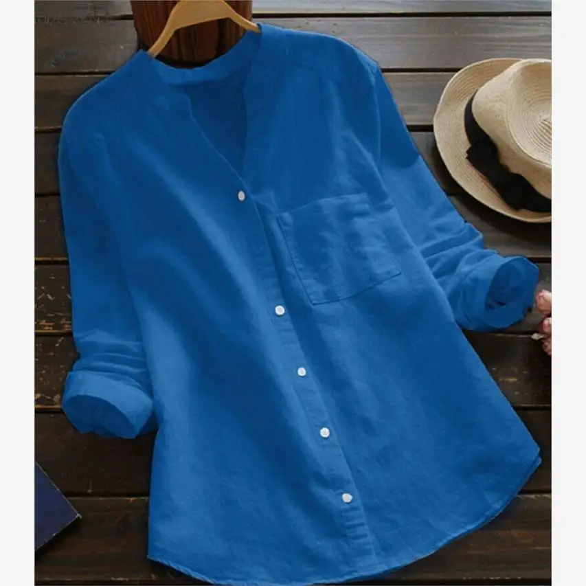 Ladies Casual Standup Collar Long irt Cleanfit Sle Button Detail Polyester Fabric Regular Sve Women's Top