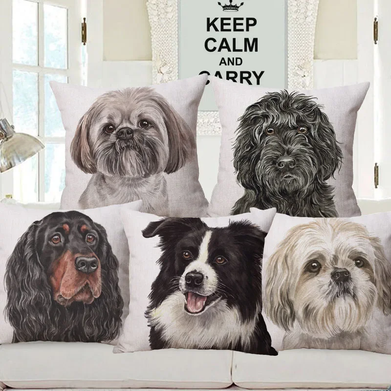 Hand Painting Dog Posters Cushion Cover Spaniel Whippet Smile Border Collie Irish Setter Corgi Animals Nursery Decorative Pillow