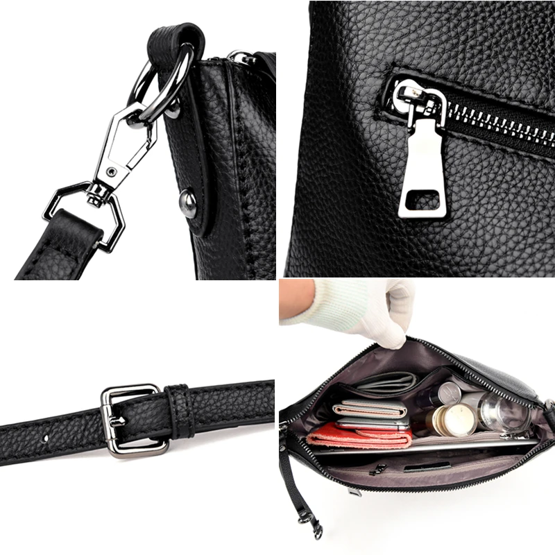 100% Cow Leather Handbag Women Genuine Leather Shoulder Bag Natural High Quality Cowhide Crossbody Large Capacity Messenger Bag