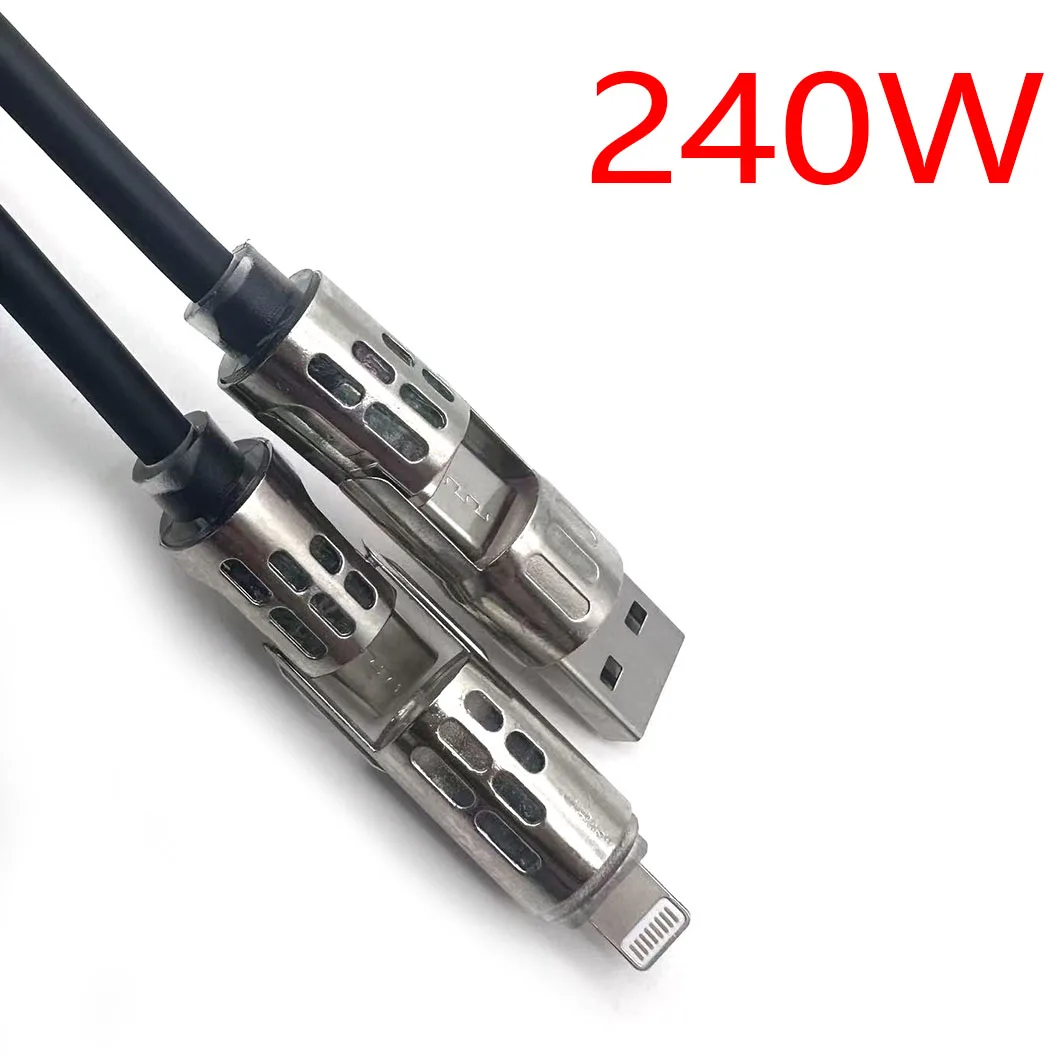 4 in 1  240W Super Fast Charge USB Type C Liquid Silicone Aluminum Alloy Data Cable For iPhone Huawei Samsung Xiaomi