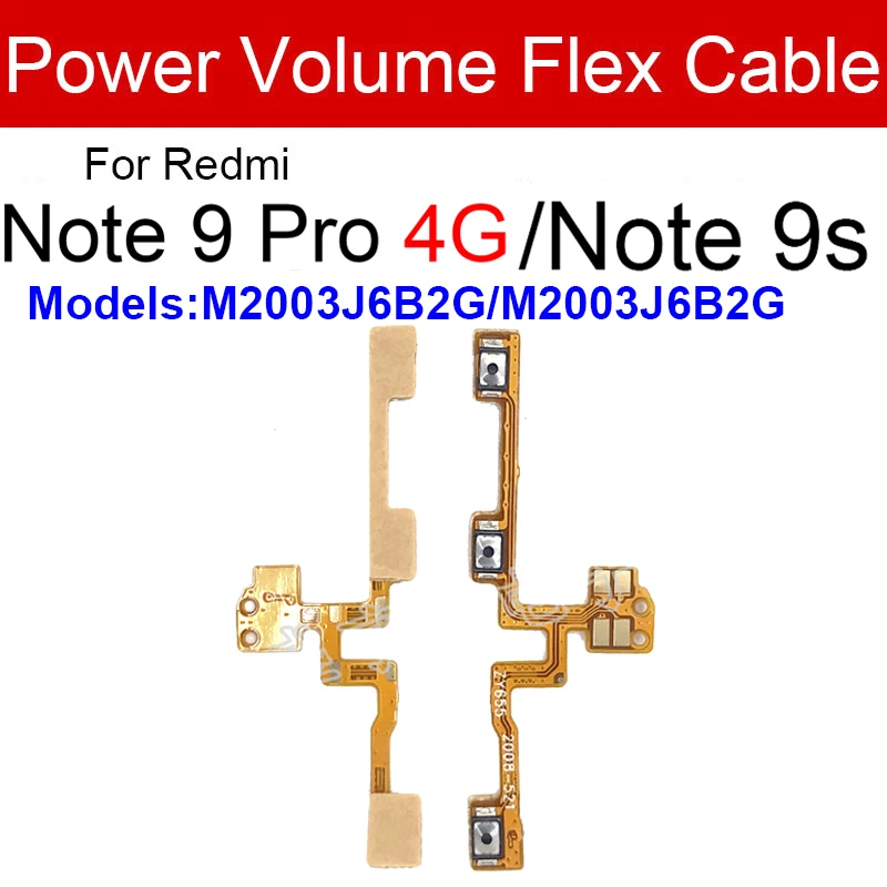 Botón de alimentación y volumen Cable flexible para Xiaomi Redmi Note 9 9S Pro Audio Control & Power Flex Ribbon Cable piezas de repuesto de