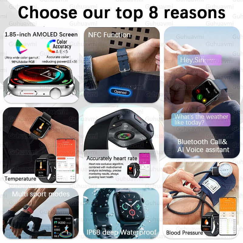 2025 새로운 NFC Smat 시계 여성 1.85 인치 혈압 심박수 블루투스 통화 여성 건강 Smarwatches Ladies For HUAWEI IOS