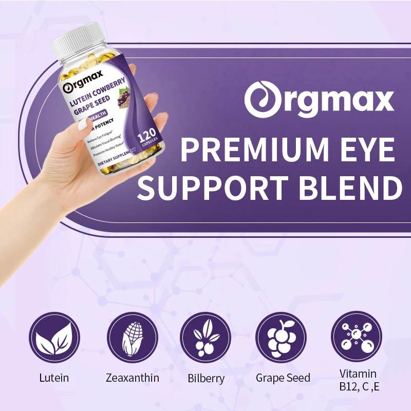 Orgmax Lutein Cowberry Grape Seed Capsules with Vitamin Zeaxanthin High Potency Support Eyes Vision Health Improve Visual Blur