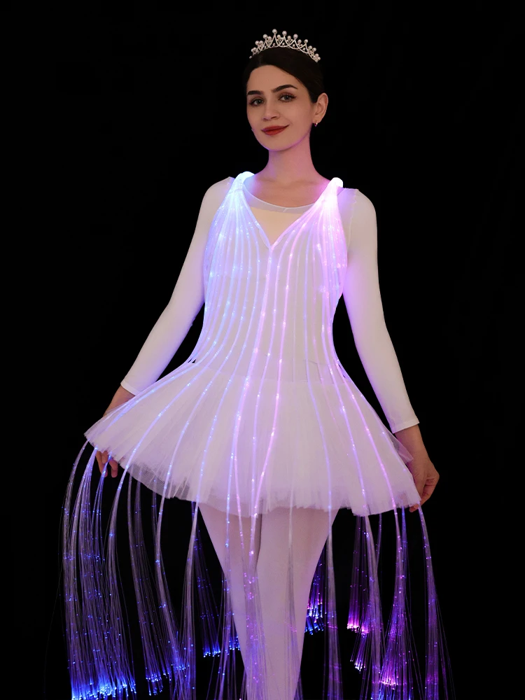 Hot Sale Colorful Fiber Optic Ballet Costume Luminous Dress Color Change Remote Control DIY Customized GOGO Performance Dress